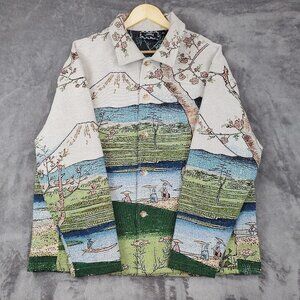 Rebel Vengeance Tapestry Jacket Japanese Mt Fuji Landscape Mens M NWT Oversized
